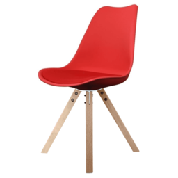 "Fusion Living Soho Red Plastic Dining Chair with Square Pyramid Light Wood Legs "