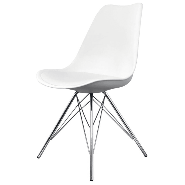 "Fusion Living Soho White Plastic Dining Chair with Chrome Metal Legs "
