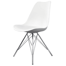 "Fusion Living Soho White Plastic Dining Chair with Chrome Metal Legs "