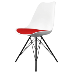 "Fusion Living Soho White and Red Dining Chair with Black Metal Legs "