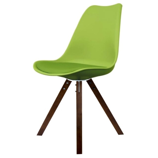 "Fusion Living Soho Green Plastic Dining Chair with Square Pyramid Dark Wood Legs "