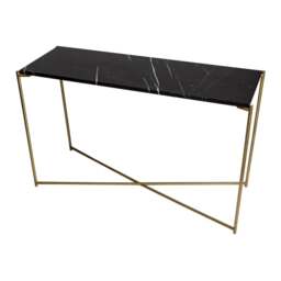 "Gillmore Black Marble Large Console Table with Brass Cross Base "