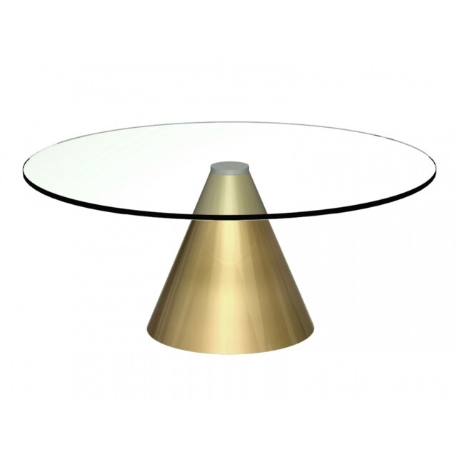 "Gillmore Round Clear Glass Coffee Table with Conical Brass Base "