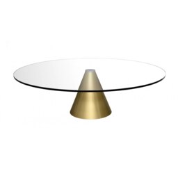 "Gillmore Large Round Clear Glass Coffee Table with Conical Brass Base "