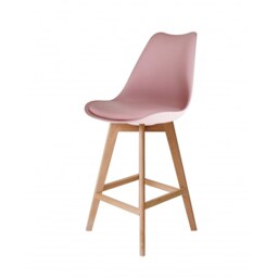 "Fusion Living Soho Blush Pink Plastic Bar Stool with Light Wood Legs "