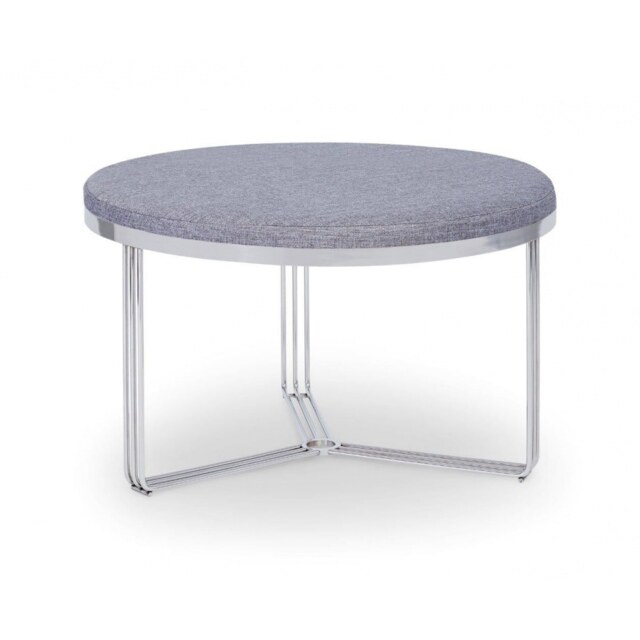 Gillmore Deco - Medium Circular Coffee Table With Pewter Fabric and Chrome Frame Table Top Finish: Pewter, Frame Colour: Polished Chrome