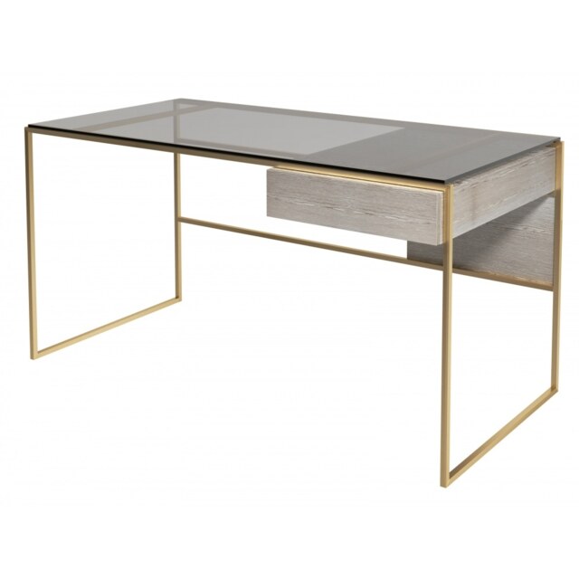 Gillmore Luxe - Desk With Drawer In Weathered Oak With Brushed Brass Frame Frame Colour: Brushed Brass, Unit Colour: Weathered Oak