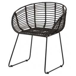 "Fusion Living Black Natural Rattan Rounded Armchair With Black Metal Legs "