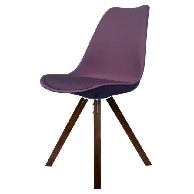 "Fusion Living Soho Aubergine Purple Plastic Dining Chair with Square Pyramid Dark Wood Legs "