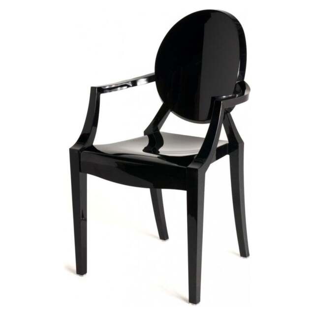 "Fusion Living OUTLET Black Ghost Style Plastic Louis Armchair "