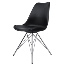 "Fusion Living Soho Black Plastic Dining Chair with Chrome Metal Legs "