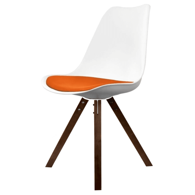 "Fusion Living Soho White and Orange Dining Chair with Square Pyramid Dark Wood Legs "