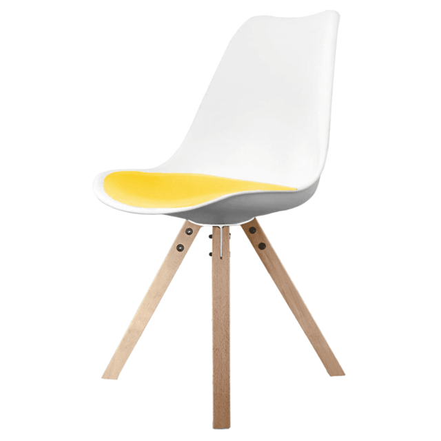 "Fusion Living Soho White and Yellow Dining Chair with Square Pyramid Light Wood Legs "