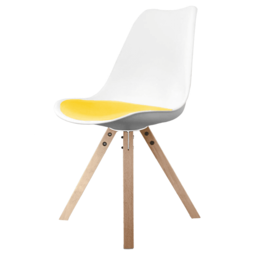 "Fusion Living Soho White and Yellow Dining Chair with Square Pyramid Light Wood Legs "