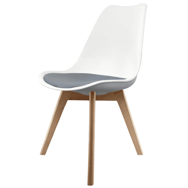 "Fusion Living Soho White and Dark Grey Dining Chair with Squared Light Wood Legs - interlock "