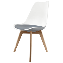 "Fusion Living Soho White and Dark Grey Dining Chair with Squared Light Wood Legs - interlock "