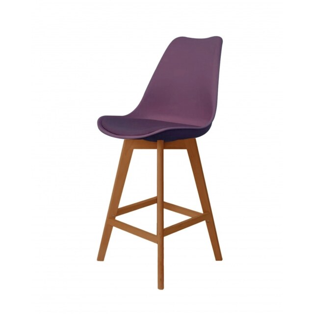 "Fusion Living Soho Aubergine Plastic Bar Stool with Medium Wood Legs "