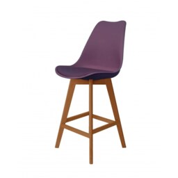 "Fusion Living Soho Aubergine Plastic Bar Stool with Medium Wood Legs "