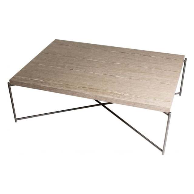 "Gillmore Weathered Oak Rectangular Coffee Table with Gun Metal Cross Base "