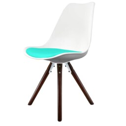 "Fusion Living Soho White and Aqua Blue Dining Chair with Pyramid Dark Wood Legs "