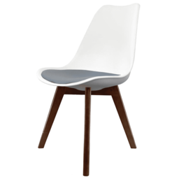 "Fusion Living Soho White and Dark Grey Dining Chair with Squared Dark Wood Legs - interlock "