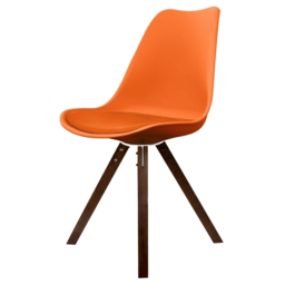 "Fusion Living Soho Orange Plastic Dining Chair with Square Pyramid Dark Wood Legs "