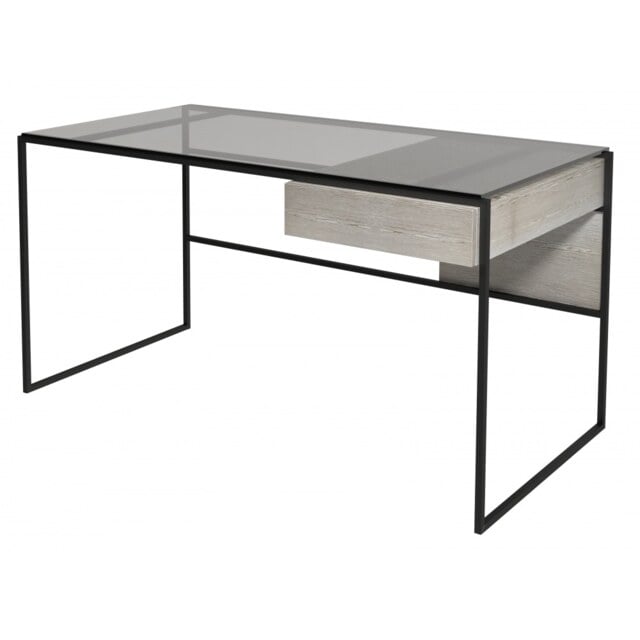 Gillmore Luxe - Desk With Drawer In Weathered Oak With Matt Black Frame Frame Colour: Matt Black, Unit Colour: Weathered Oak