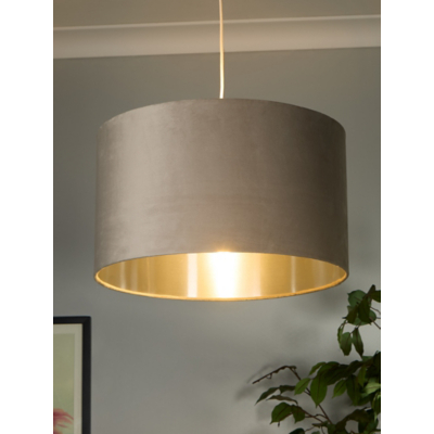 LC Taupe Velvet Drum Shade & Silver Inner