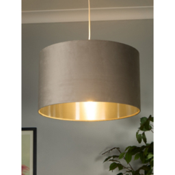 LC Taupe Velvet Drum Shade & Silver Inner