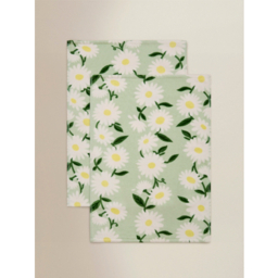 Green Daisy Cotton Guest Towel - Set of 2