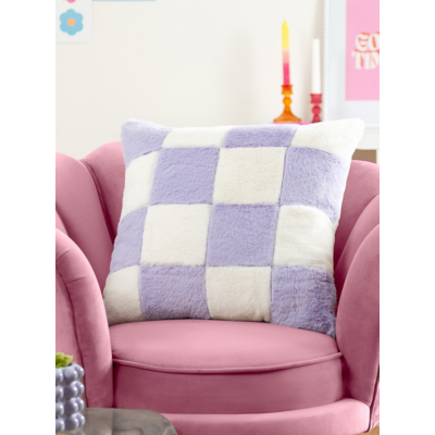 Heya Home Cozee Check Lilac Faux Fur Cushion