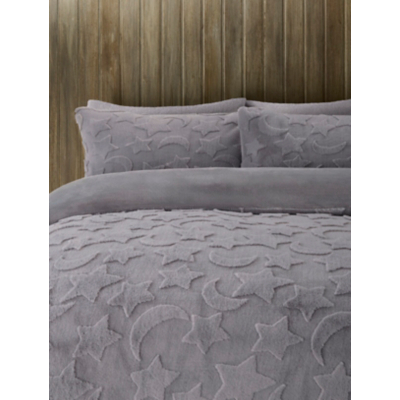 Grey Jacquard Stars & Moon Super Soft Faux Fur Duvet Set