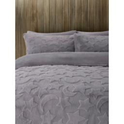 Grey Jacquard Stars & Moon Super Soft Faux Fur Duvet Set
