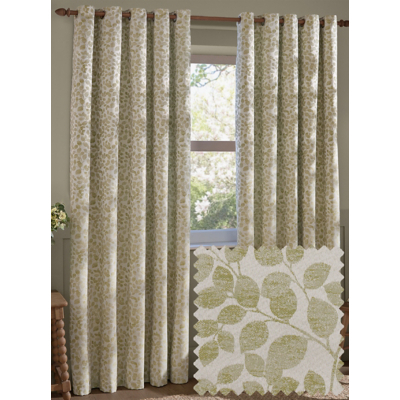 Wylder Sage Grace Leaf Jacquard Lined Eyelet Curtains
