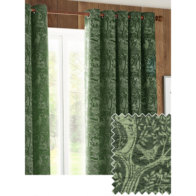 furn. Green Winter Woods Animal Chenille Eyelet Curtain
