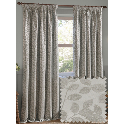Wylder Grey Grace Leaf Jacquard Lined Pencil Pleat Curtains