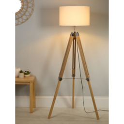 LC Light Wood Base Floor Lamp With Cream Linen Shade