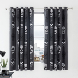 Catherine Lansfield Skulls Grey Curtains
