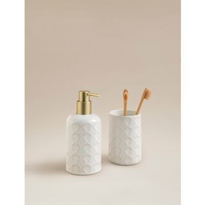 Cream Nautical Shell Soap Dispenser & Tumbler Set