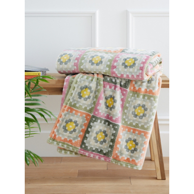 Catherine Lansfield Crochet Print Blanket Throw - 130 x 170cm