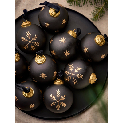 Black & Gold-Tone Glass Star Baubles - Set of 9