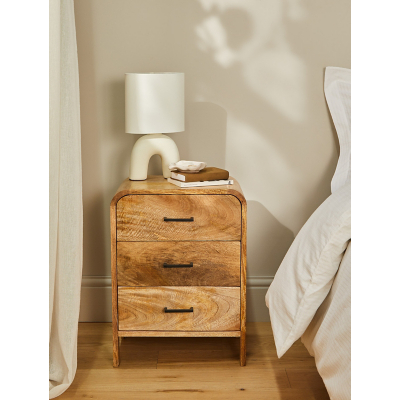 Natural Brown 3 Drawer Wood Bedside Table