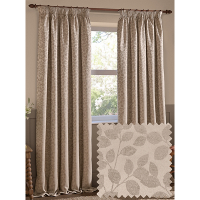 Wylder Taupe Grace Leaf Jacquard Lined Pencil Pleat Curtains
