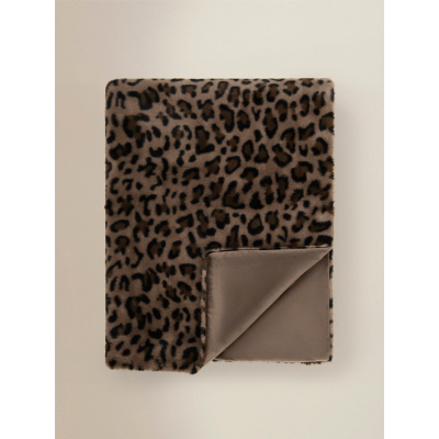Brown Leopard Print Fur Throw - 120 x 150 cm