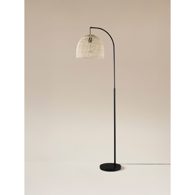Black Arch Metal Rattan Floor Lamp