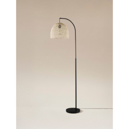 Black Arch Metal Rattan Floor Lamp
