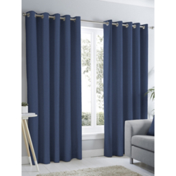 Fusion Sorbonne 100% Cotton Pair of Eyelet Curtains in Navy Blue