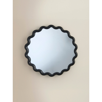 Black Wiggle Round Mirror