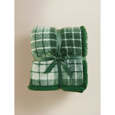 Green Check Sherpa Throw - 120cm x 150cm