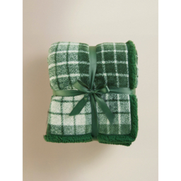 Green Check Sherpa Throw - 120cm x 150cm